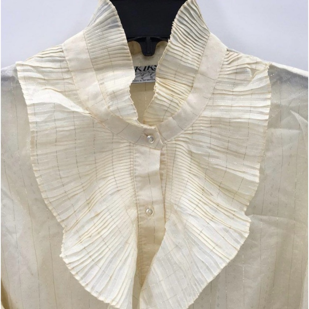 Kiks Women's Cream Pinstripe Long Sleeve Collared Button Front Blouse Top 42